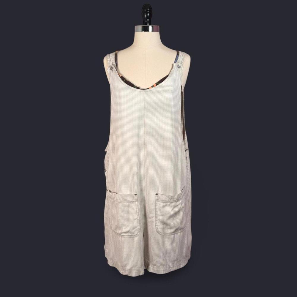 Tan/White Checked Gingham Overalls Shorts